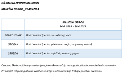 MLIJEČNI OBROK_TRAVANJ 3