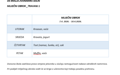 MLIJEČNI OBROK_TRAVANJ 1